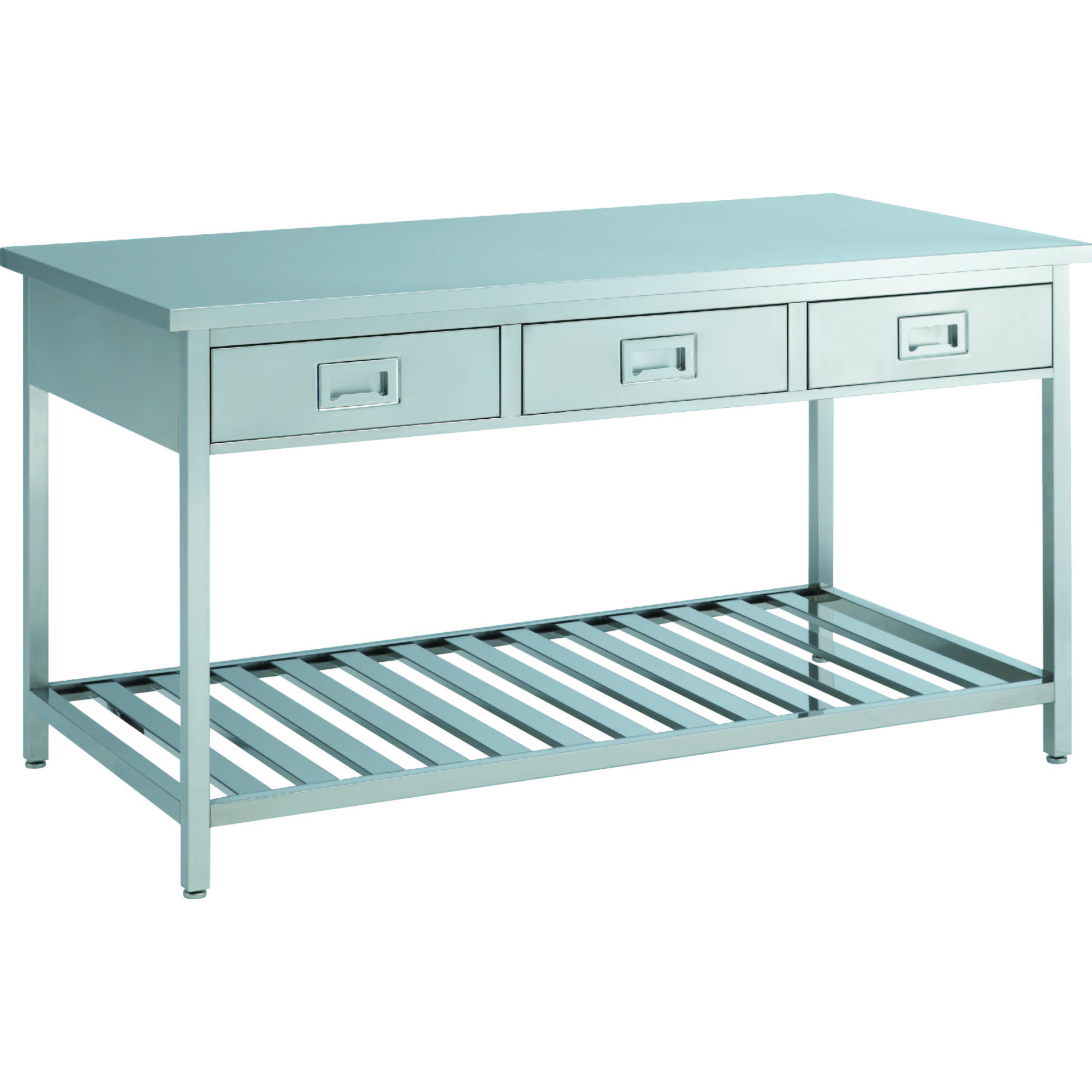 【作業台】ステンレス作業台 両面 アジャスタータイプ 棚付 引出し付 600×900×850mm